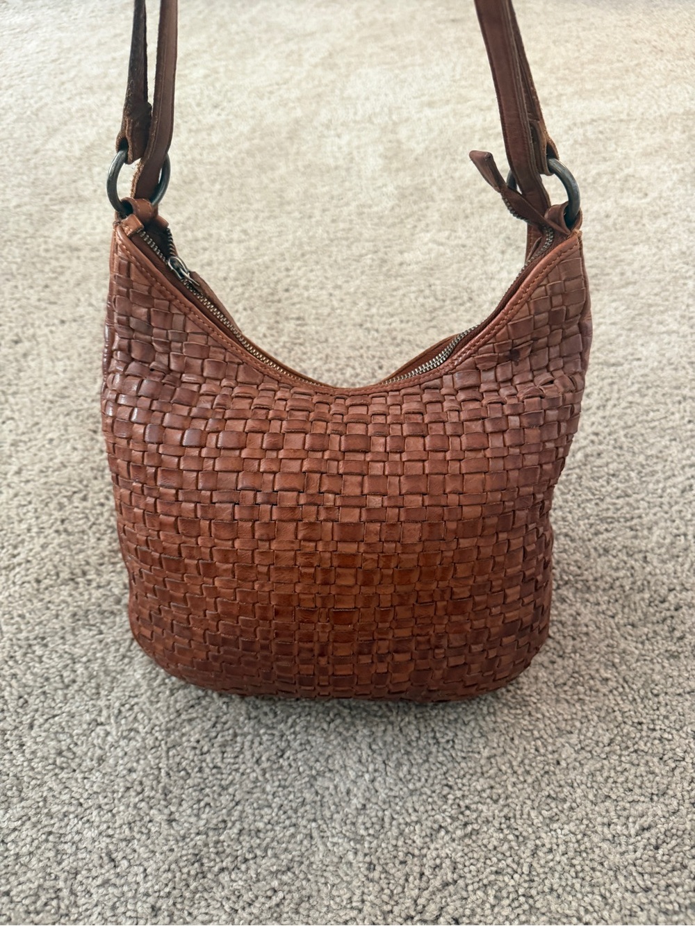 Vilenca Holland Woven Leather Convertible Shoulder Purse Handbag Brown